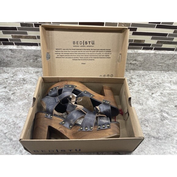 Bed Stu Black Caitlin Sandals Rustic Leather Strappy Heels Distressed Women's 10 - Picture 11 of 11